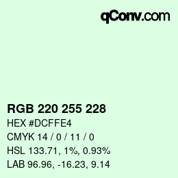 Color code: RGB 220 255 228 | qconv.com