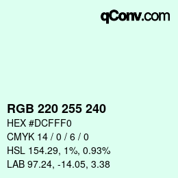 Color code: RGB 220 255 240 | qconv.com