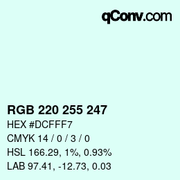 Color code: RGB 220 255 247 | qconv.com