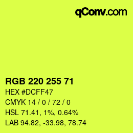 Color code: RGB 220 255 71 | qconv.com