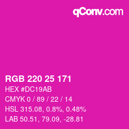颜色代码: RGB 220 25 171 | qconv.com