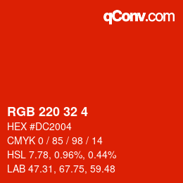 Color code: RGB 220 32 4 | qconv.com