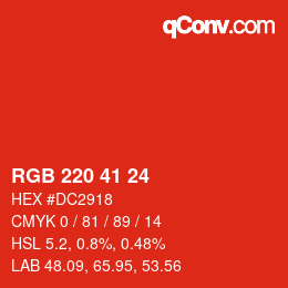 颜色代码: RGB 220 41 24 | qconv.com