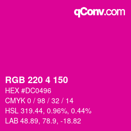 颜色代码: RGB 220 4 150 | qconv.com