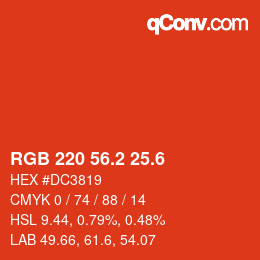 カラーコード: RGB 220 56.2 25.6 | qconv.com