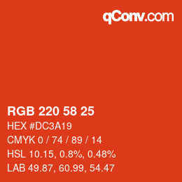 カラーコード: RGB 220 58 25 | qconv.com