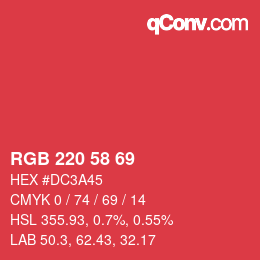 カラーコード: RGB 220 58 69 | qconv.com