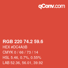カラーコード: RGB 220 74.2 59.6 | qconv.com