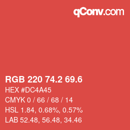 カラーコード: RGB 220 74.2 69.6 | qconv.com