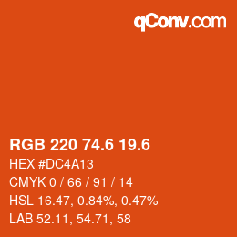 カラーコード: RGB 220 74.6 19.6 | qconv.com