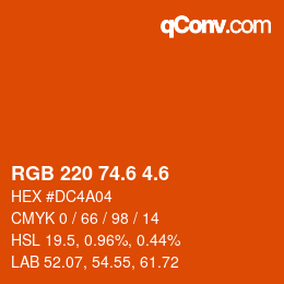 カラーコード: RGB 220 74.6 4.6 | qconv.com