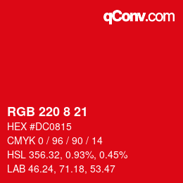 カラーコード: RGB 220 8 21 | qconv.com