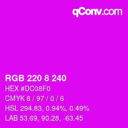 Color code: RGB 220 8 240 | qconv.com