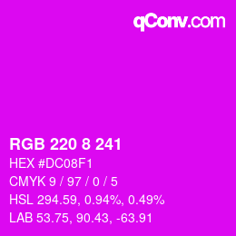 Color code: RGB 220 8 241 | qconv.com