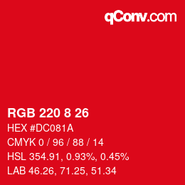 カラーコード: RGB 220 8 26 | qconv.com