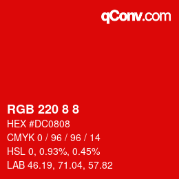 Farbcode: RGB 220 8 8 | qconv.com