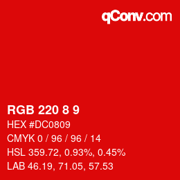 カラーコード: RGB 220 8 9 | qconv.com