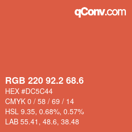 カラーコード: RGB 220 92.2 68.6 | qconv.com