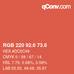 カラーコード: RGB 220 92.6 73.6 | qconv.com