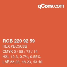 Color code: RGB 220 92 59 | qconv.com