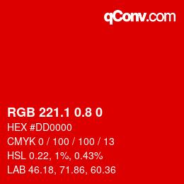 カラーコード: RGB 221.1 0.8 0 | qconv.com