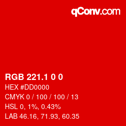 カラーコード: RGB 221.1 0 0 | qconv.com