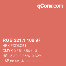 カラーコード: RGB 221.1 108 97 | qconv.com