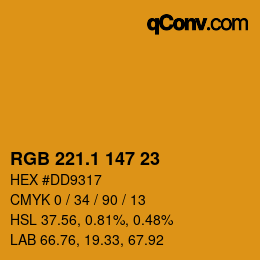 カラーコード: RGB 221.1 147 23 | qconv.com
