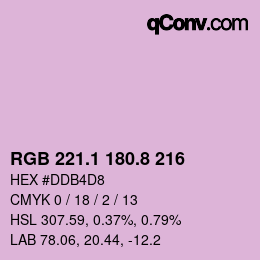 カラーコード: RGB 221.1 180.8 216 | qconv.com
