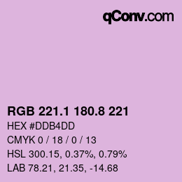 Color code: RGB 221.1 180.8 221 | qconv.com