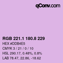 カラーコード: RGB 221.1 180.8 229 | qconv.com