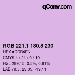 カラーコード: RGB 221.1 180.8 230 | qconv.com