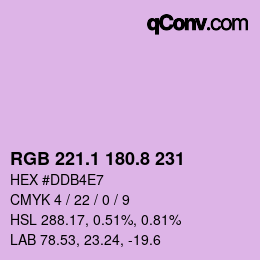 カラーコード: RGB 221.1 180.8 231 | qconv.com