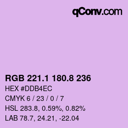 カラーコード: RGB 221.1 180.8 236 | qconv.com