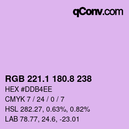 カラーコード: RGB 221.1 180.8 238 | qconv.com