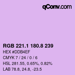 カラーコード: RGB 221.1 180.8 239 | qconv.com
