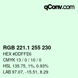Color code: RGB 221.1 255 230 | qconv.com