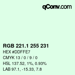 カラーコード: RGB 221.1 255 231 | qconv.com