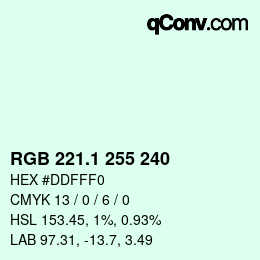 Color code: RGB 221.1 255 240 | qconv.com