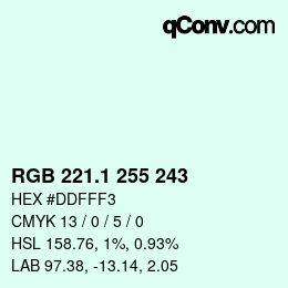 Color code: RGB 221.1 255 243 | qconv.com