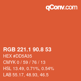 カラーコード: RGB 221.1 90.8 53 | qconv.com