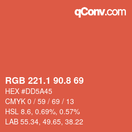 カラーコード: RGB 221.1 90.8 69 | qconv.com