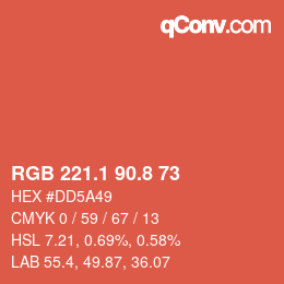 カラーコード: RGB 221.1 90.8 73 | qconv.com