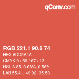 カラーコード: RGB 221.1 90.8 74 | qconv.com