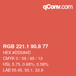 カラーコード: RGB 221.1 90.8 77 | qconv.com