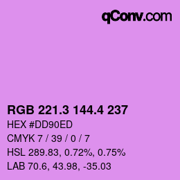 カラーコード: RGB 221.3 144.4 237 | qconv.com