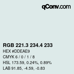 カラーコード: RGB 221.3 234.4 233 | qconv.com