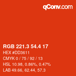 カラーコード: RGB 221.3 54.4 17 | qconv.com