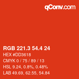 カラーコード: RGB 221.3 54.4 24 | qconv.com