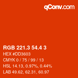 カラーコード: RGB 221.3 54.4 3 | qconv.com